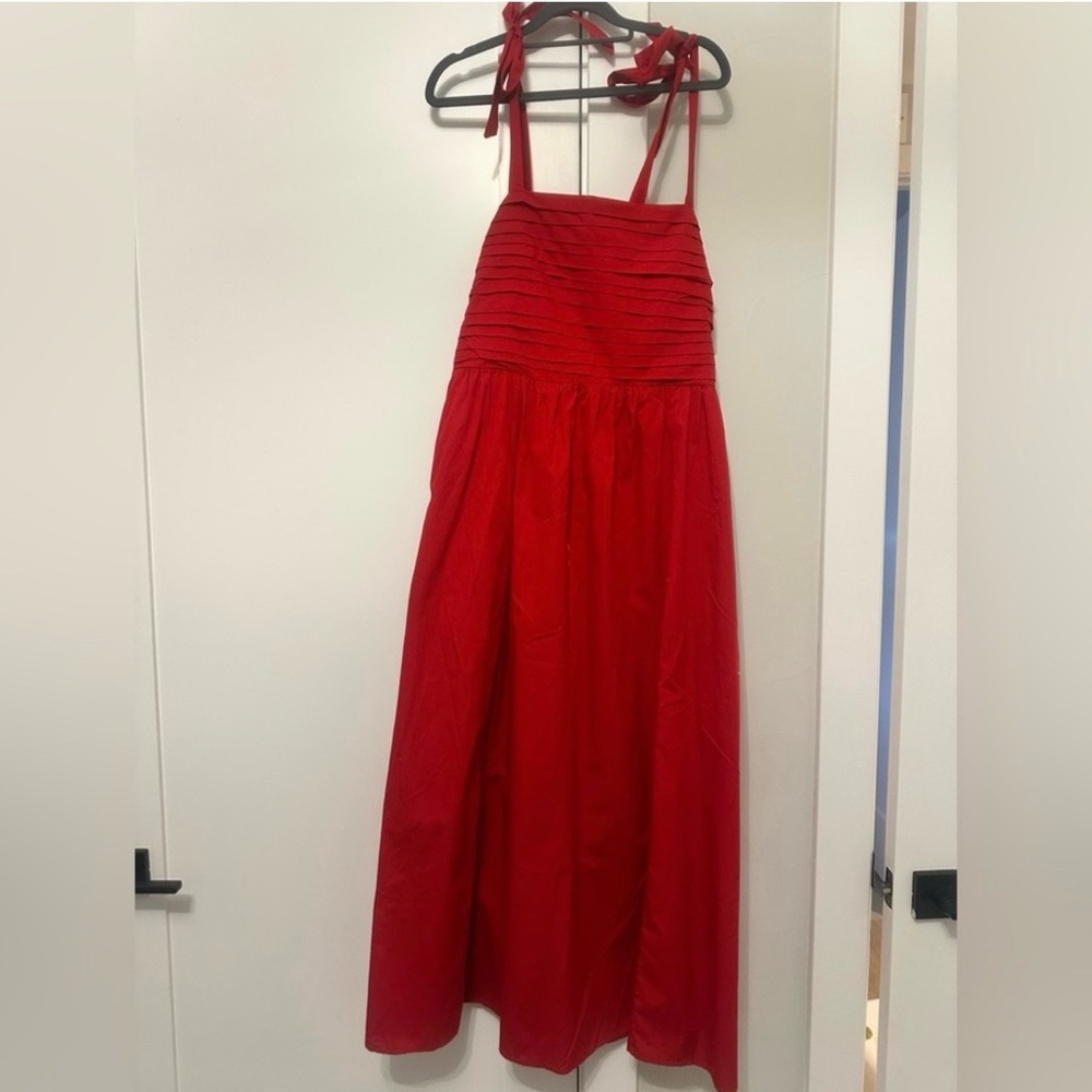 Abercrombie Red Smocked Midi Dress Large Tie Strap Cotton Sundress NWT - Picture 3 of 5